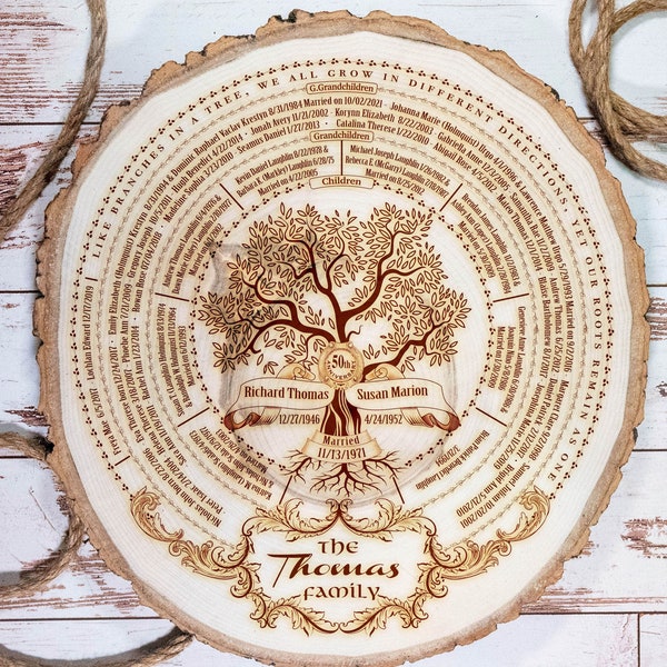Family Tree Art Engraved on Natural Wood, %100 customizable, Personalized Genealogy Chart, Ancestry, Father's Day Gift, Wedding, Anniversary