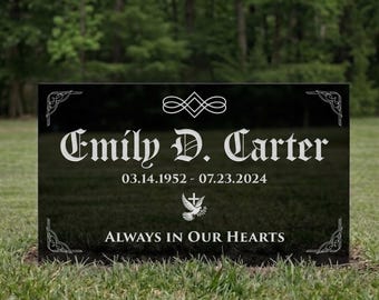 Custom Black Granite Headstone, Laser Engraved Cemetery Monument, Weatherproof Memorial Stone - Made in USA