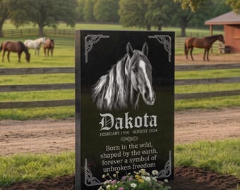 Personalized Black Granite Pet Memorial Marker, Custom Photo Engraved Tombstone Plaque