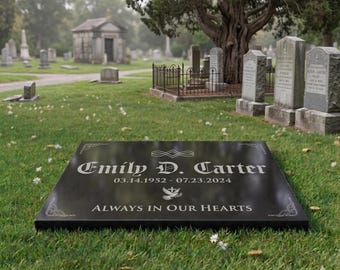 Custom Black Granite Headstone, Laser Engraved Cemetery Monument, Weatherproof Memorial Stone - Made in USA