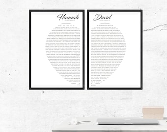 Custom Wedding Vows Canvas Print Set, Personalized Anniversary Gift