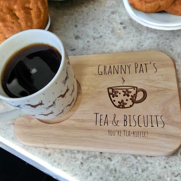 Personalised Engraved tea and biscuit board, Fathers Day Birthday, serving board, Grandparent, Secret Santa