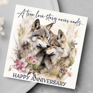 Handmade Happy Anniversary Wolf Wolves Greeting Card - Valentine's Day