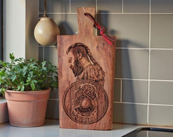 Norse Viking with Shield - Kitchen - Bar Chopping Board - Acacia Wood - Engraved Board - Cutting Board - Housewarming Gift