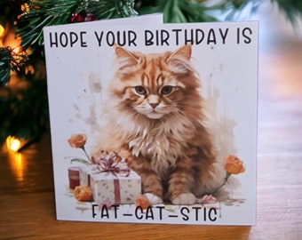 Tabby Cat Birthday Card - Cute Cat Greetings Card - Flowers - Etsy UK