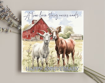 Handmade Happy Anniversary Goat Greeting Card - Valentine's Day