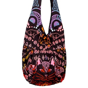 Cat Print Hobo Bag Kitten Feline Lover Hand Screen Printed