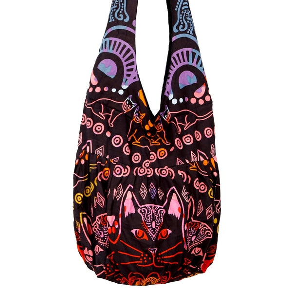 Cat Print Hobo Bag Kitten Feline Lover Hand Screen Printed