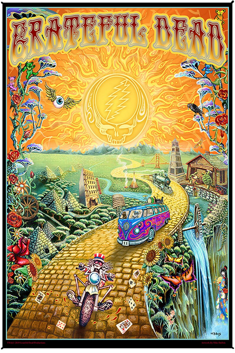 Grateful Dead Golden Road Tapestry Psychedelic Wall Art By Mike Dubois 2 Sizes Available