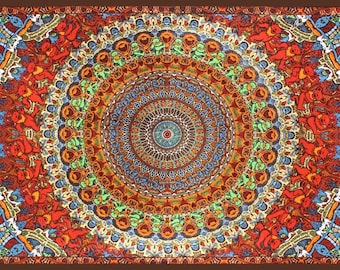 3D Grateful Dead Tapestry Dancing Bear Vibrations Mandala Wall Art Hippie Decor Handcrafted Screen Print