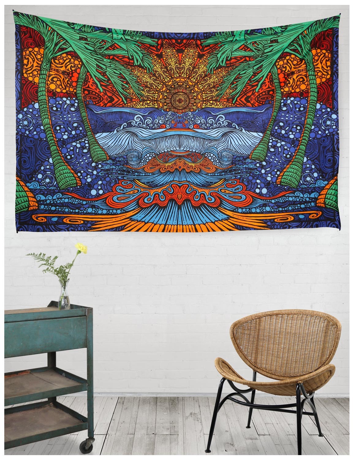 3D Tropical Island Tapestry Psychedelic Beach Art Sun Wave Wall Hanging Hand Screen Printed 2 Sizes Etsy Canada