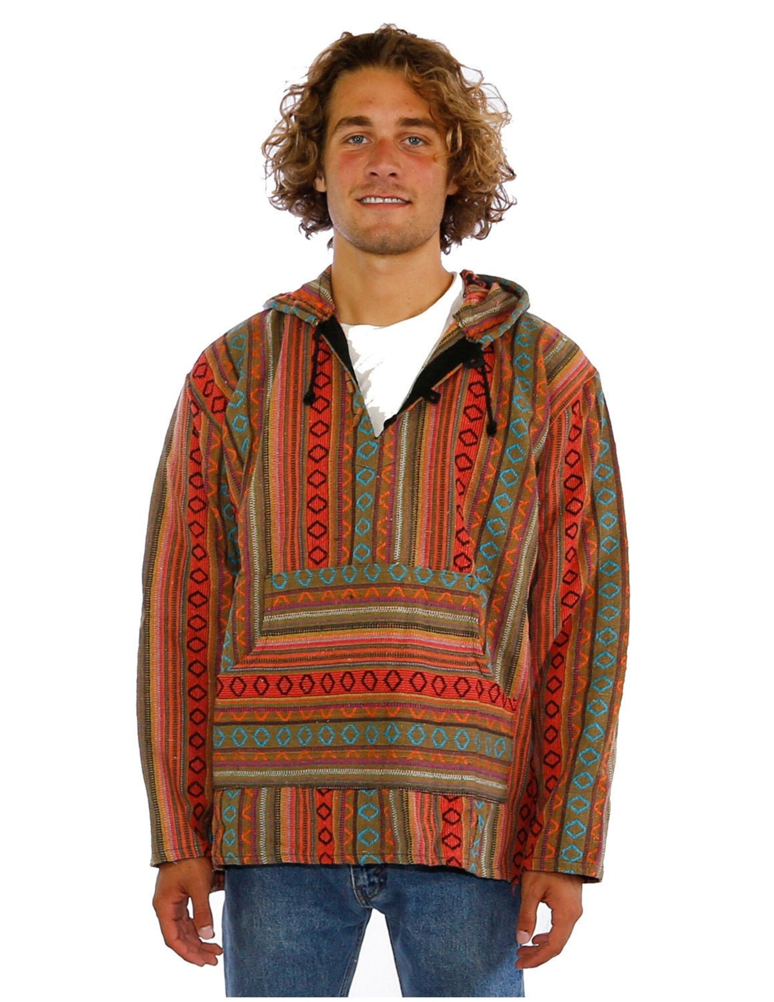 Woven Baja Hoodie Pullover Drug Rug Funky Hippie Hooded Jacket Etsy