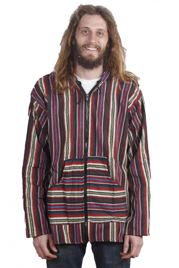 Woven Baja Hoodie Zip up Drug Rug Funky Hippie Hooded Jacket Etsy