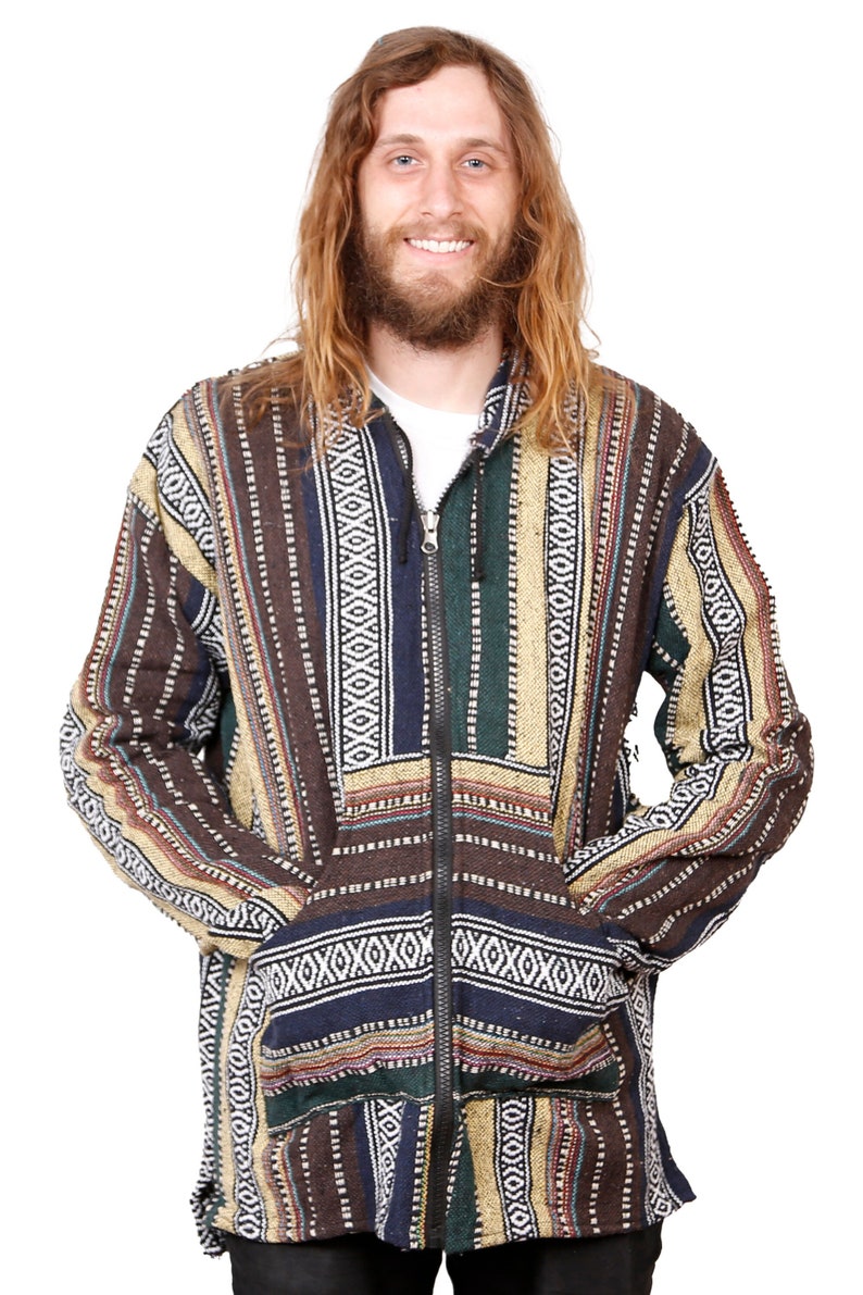 Woven Baja Hoodie Zip up Drug Rug Funky Hippie Hooded Jacket Etsy