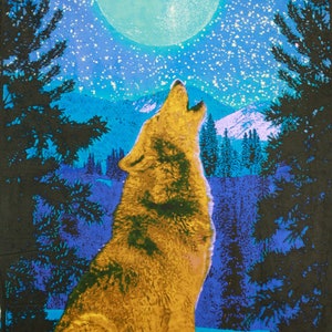 Glow In The Dark 3D Howling Wolf Tapestry Blacklight Reactive Wall Art Curtain Hand Screen Printed