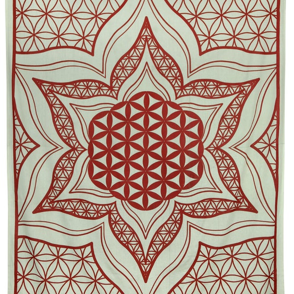 Red Leaf Of Life Tapestry Wall Art New Age Géométrie Sacrée Décor Main Sérigraphiée