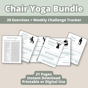 Chair Yoga Guide: 30-Day Challenge, Printable Exercises for Seniors, Digital Fitness Plan, Home Workout Guide, Weekly Tracker, Digital Cards