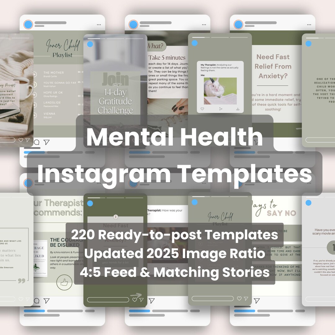 Mental Health Instagram Templates: Wellness Coach Canva Designs ...
