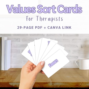 Schede di ordinamento dei valori / Stampabili di terapia, DBT, CBT, IFS ed EMDR, PDF stampabili, risorse di psicologia, mazzo di carte di terapia, schede di abilità di terapia
