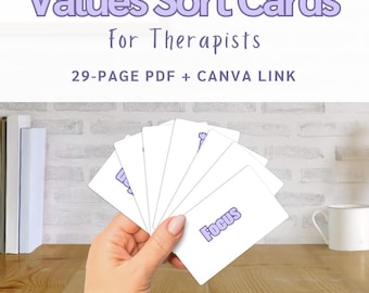 Values Sort Cards | Therapy printables, DBT, CBT, IFS & emdr, Printable pdf, psychology resources, Therapy Card Deck, therapy skill cards