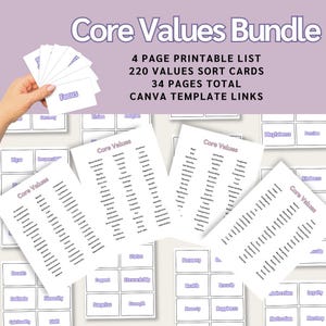 Kernwaardenbundel | Therapieprintables, DGT, CGT, IFS en emdr, afdrukbare pdf, bronnen over psychologie, Therapiekaartenstapel, therapievaardigheidskaarten