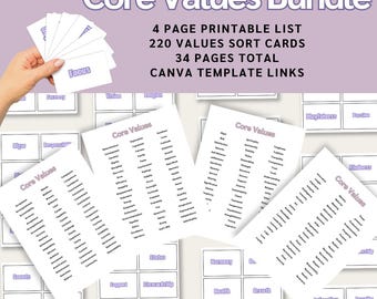 Core Values Bundle | Therapy printables, DBT, CBT, IFS & emdr, Printable pdf, psychology resources, Therapy Card Deck, therapy skill cards