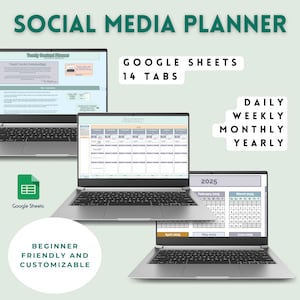 Calendario de contenido para redes sociales de Hojas de Cálculo de Google: Planificador anual (Descarga digital)