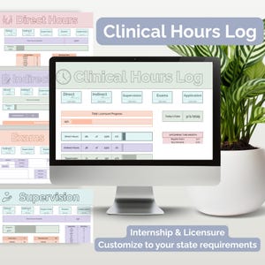 Therapist Licensure and Internship Tracker, Digital Hours Log, Google Sheets Template for Clinical Supervision & Therapy, Direct Hours Log