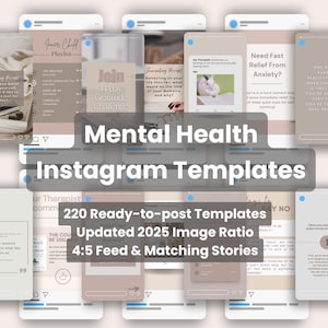 Mental Health Social Media Templates, Instagram Templates, Mental Health Posts, Engaging Content for Coaches, Therapist Instagram Content