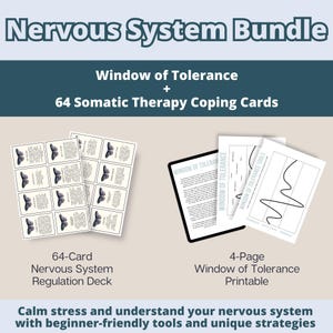 Paquete de apoyo para el sistema nervioso, tarjetas de terapia somática para la regulación emocional, ventana de tolerancia, habilidades de afrontamiento, herramientas para aliviar el estrés y trastorno de estrés postraumático (TEPT).
