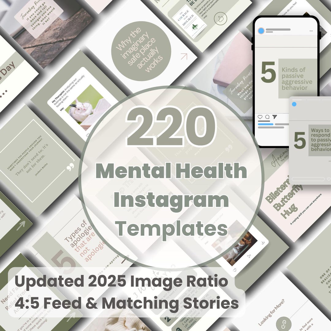 220 Mental Health Instagram Templates for Therapists (canva Editable ...