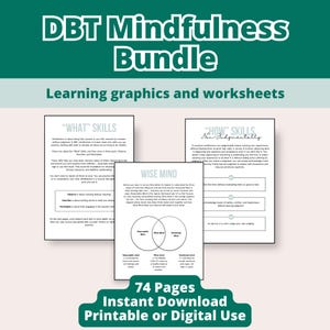DBT Skills Worksheets Mindfulness, Emotional Regulation Tools, Coping Strategies, Therapy Resources, Printable PDF