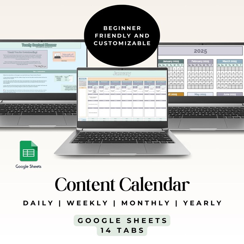 Google Sheets Social Media Content Calendar, Yearly Planning Template ...