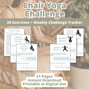 Chair Yoga Guide: 30-Day Challenge, Chair Exercises for Seniors, Digital Home Workout, Printable Guide, 30 Day Pilates, Easy Chair Stretches