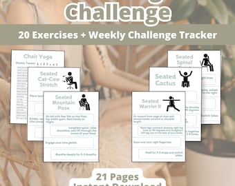 Chair Yoga Guide: 30-Day Challenge, Chair Exercises for Seniors, Digital Home Workout, Printable Guide, 30 Day Pilates, Easy Chair Stretches