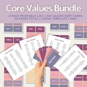 Kernwaardenbundel | Therapieprintables, DGT, CGT, IFS en emdr, afdrukbare pdf, bronnen over psychologie, Therapiekaartenstapel, therapievaardigheidskaarten