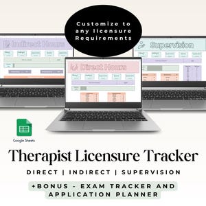 Therapist Licensure and Internship Tracker, Digital Hours Log, Google Sheets Template for Clinical Supervision & Therapy, Direct Hours Log