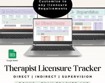 Licentie therapeut en stagetracker, digitaal urenlogboek, Google Spreadsheets-sjabloon voor klinische supervisie en therapie, direct urenlogboek