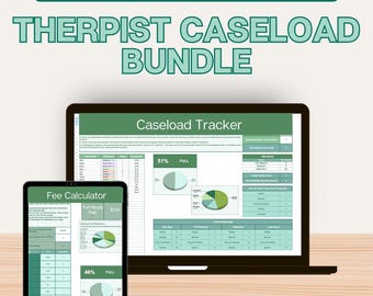 May include: A Google Sheets template for therapists to track their caseload and calculate fees. The template includes two spreadsheets: a caseload tracker and a fee calculator. The caseload tracker includes a pie chart showing the therapist's current caseload, while the fee calculator includes a pie chart showing the therapist's current hourly rate. The template is designed to help therapists manage their time and finances.