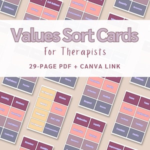 Waarden Kaarten sorteren | Therapieprintables, DGT, CGT, IFS en emdr, afdrukbare pdf, bronnen over psychologie, Therapiekaartenstapel, therapievaardigheidskaarten