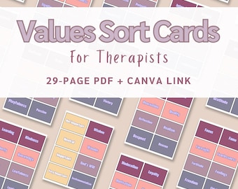 Values Sort Cards | Therapy printables, DBT, CBT, IFS & emdr, Printable pdf, psychology resources, Therapy Card Deck, therapy skill cards