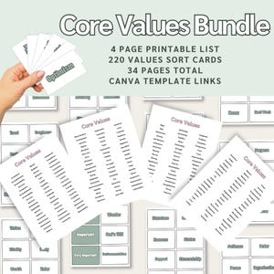 Kernwaardenbundel | Therapieprintables, DGT, CGT, IFS en emdr, afdrukbare pdf, bronnen over psychologie, Therapiekaartenstapel, therapievaardigheidskaarten