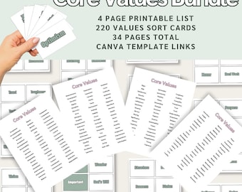 Core Values Bundle | Therapy printables, DBT, CBT, IFS & emdr, Printable pdf, psychology resources, Therapy Card Deck, therapy skill cards