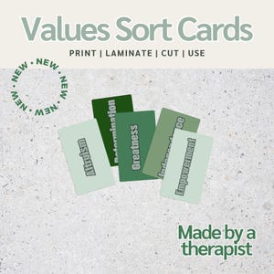 Waarden Kaarten sorteren | Therapieprintables, DGT, CGT, IFS en emdr, afdrukbare pdf, bronnen over psychologie, Therapiekaartenstapel, therapievaardigheidskaarten