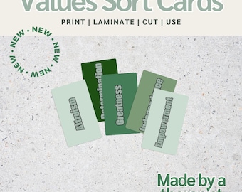 Values Sort Cards | Therapy printables, DBT, CBT, IFS & emdr, Printable pdf, psychology resources, Therapy Card Deck, therapy skill cards