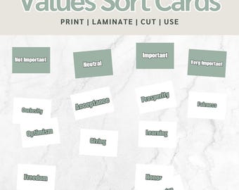 Values Sort Cards | Therapy printables, DBT, CBT, IFS & emdr, Printable pdf, psychology resources, Therapy Card Deck, therapy skill cards