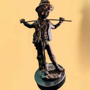 Antique c1800&#39;s Very Heavy Bronze Sculpture of Young Boy Marble Base
