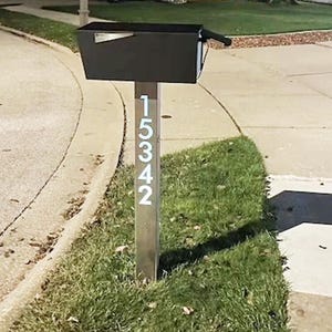 43&quot; Tall Custom Steel Mailbox Post + Address Sign, Solar Powered LED lighted.