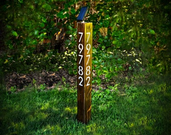 43" Tall Custom Steel Address Sign, Solar Powered LED lighted.