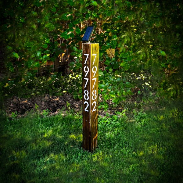 43" Tall Custom Steel Address Sign, Solar Powered LED lighted.